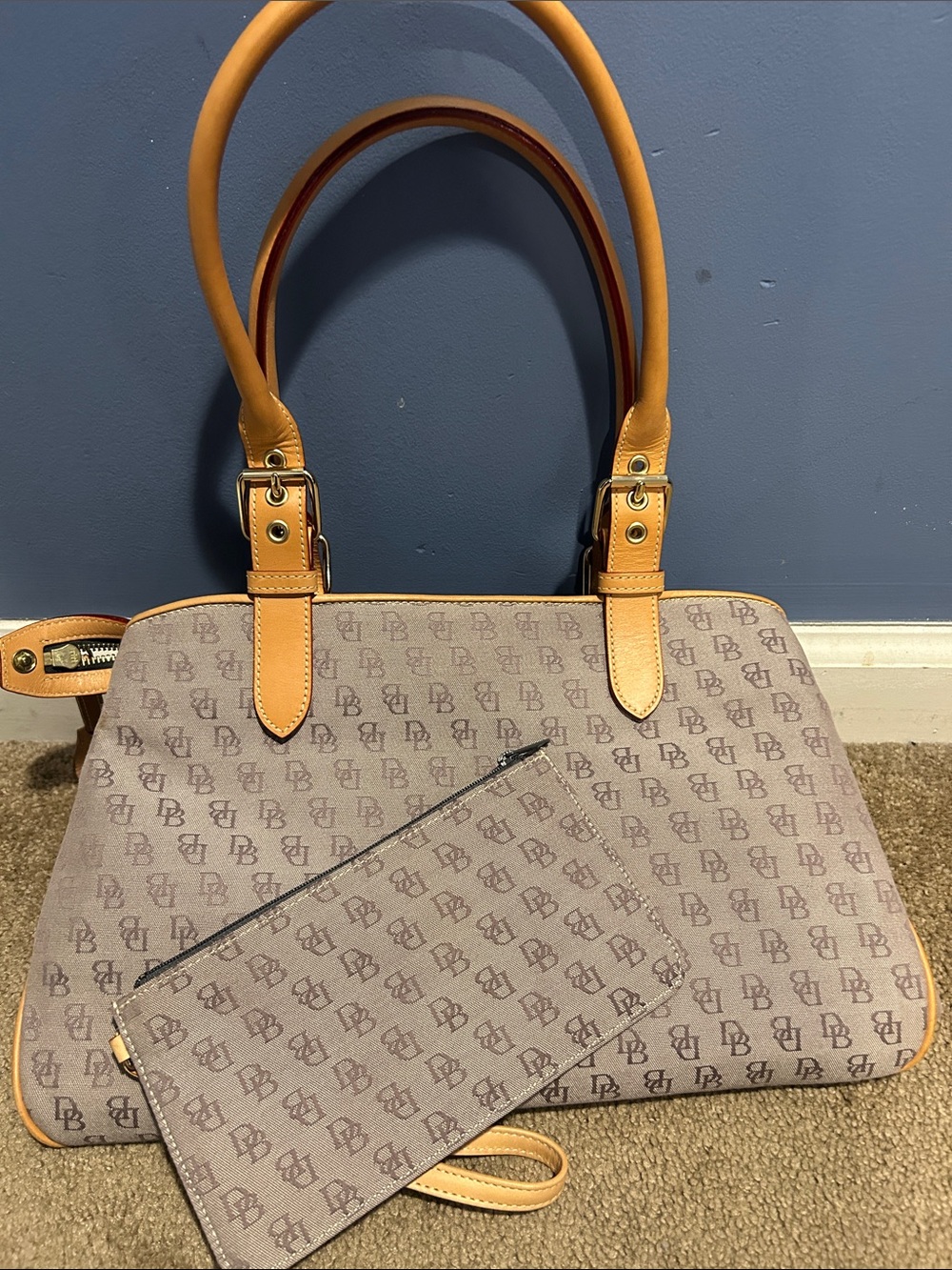 Dooney & Bourke Taupe Tote with Tan Leather Trim
